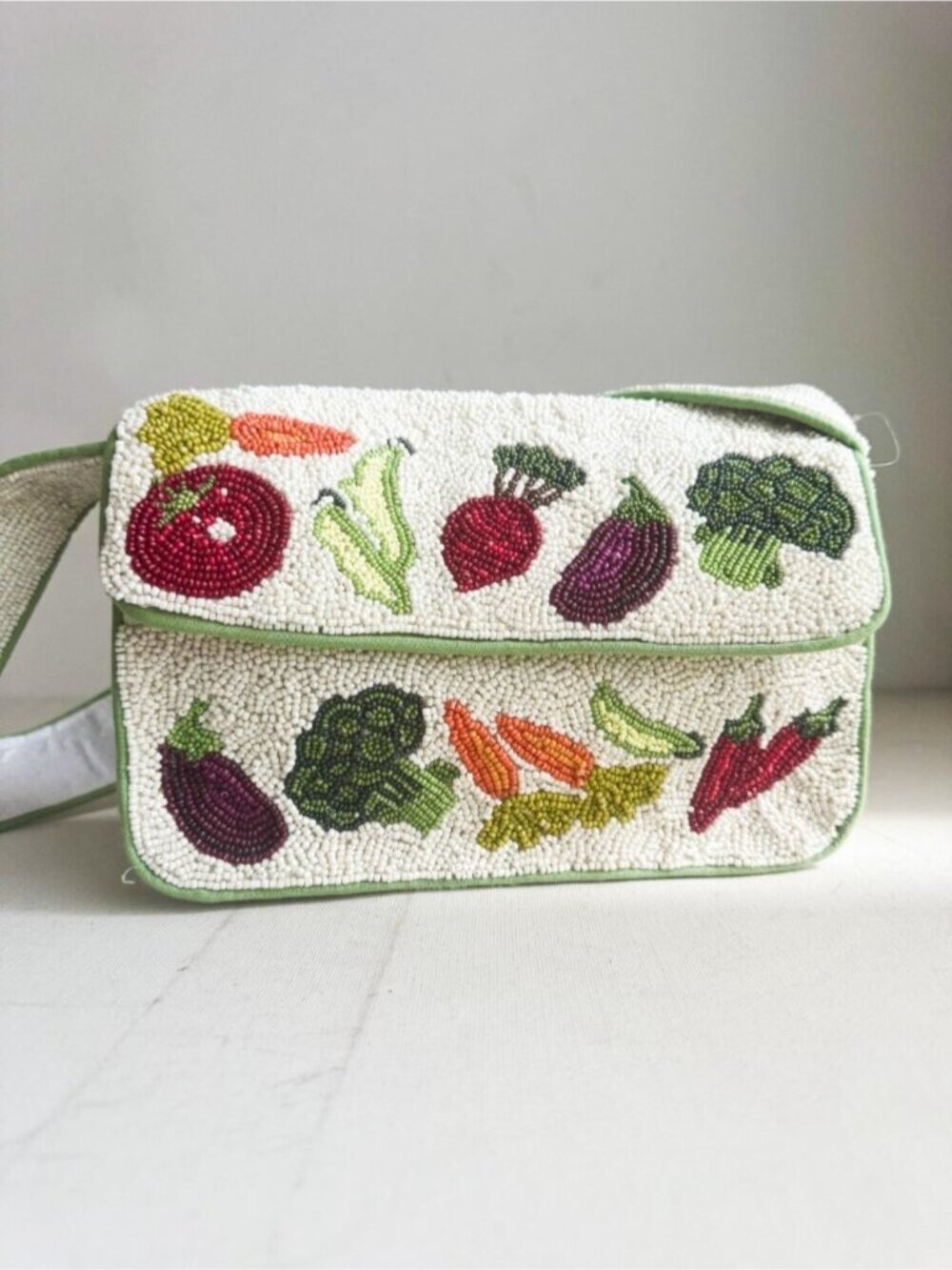 Beaded Veggie Print Motif Shoulder Bag - Picture 2 of 5
